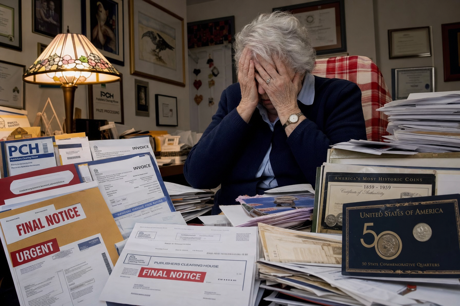 Photo: Evelyn J., 82, in Nevada overwhelmed by 14 months of TRB and Trump Check invoices